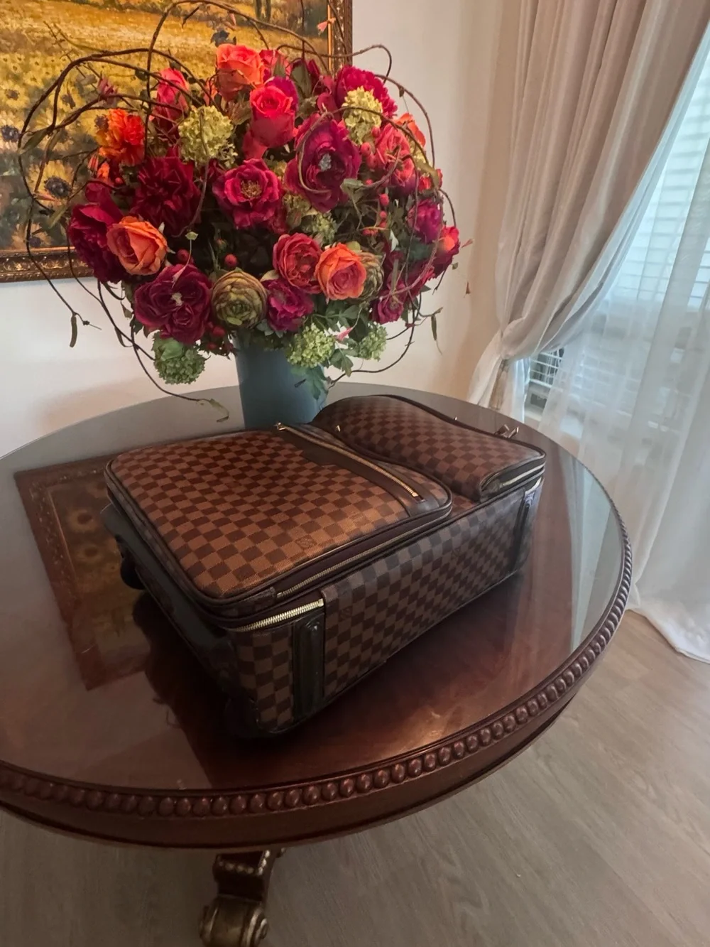 Louis Vuitton Brown Damier Checkered Travel Backpack with Gold Hardware